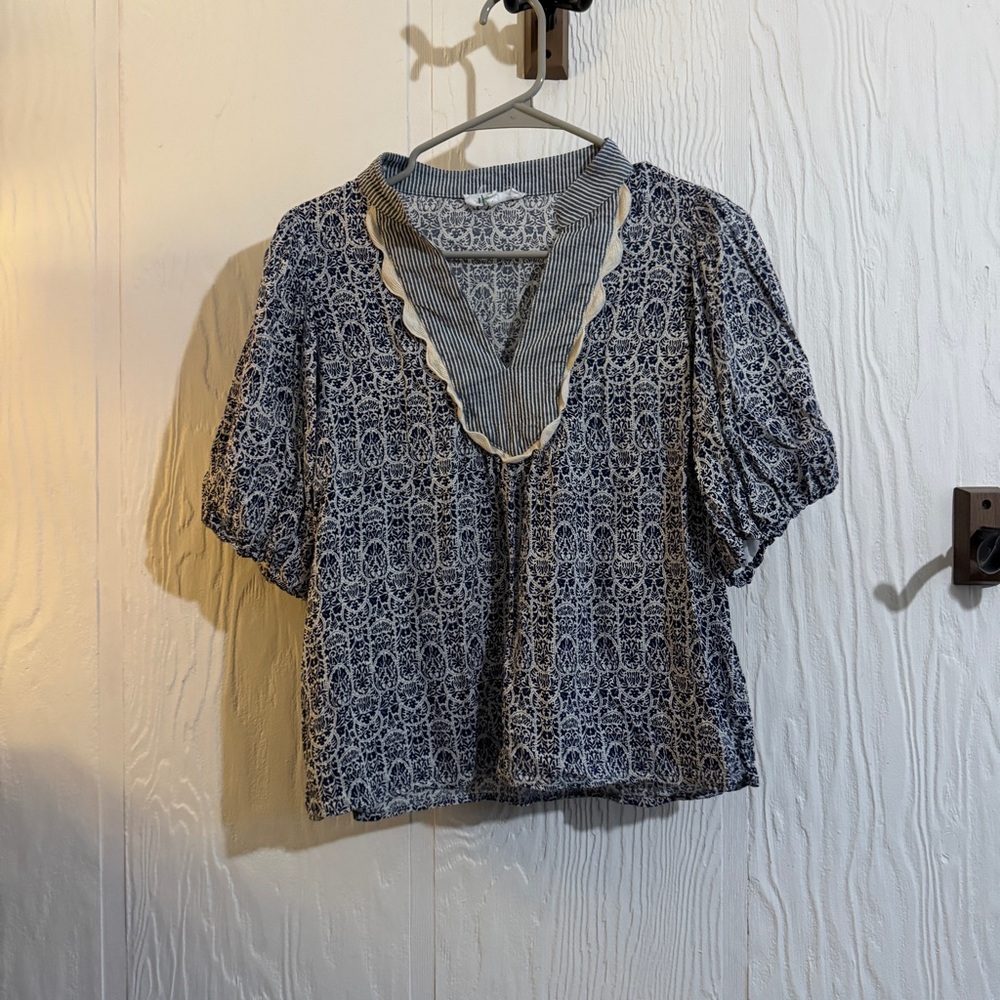 THML Navy and White Patterned Blouse